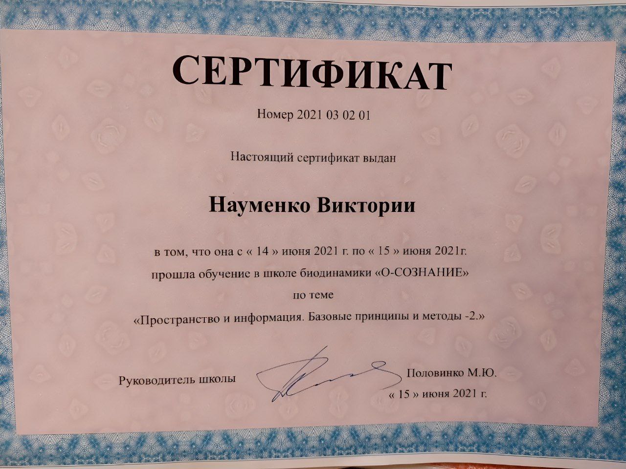 Сертификат Виктории Науменко 3